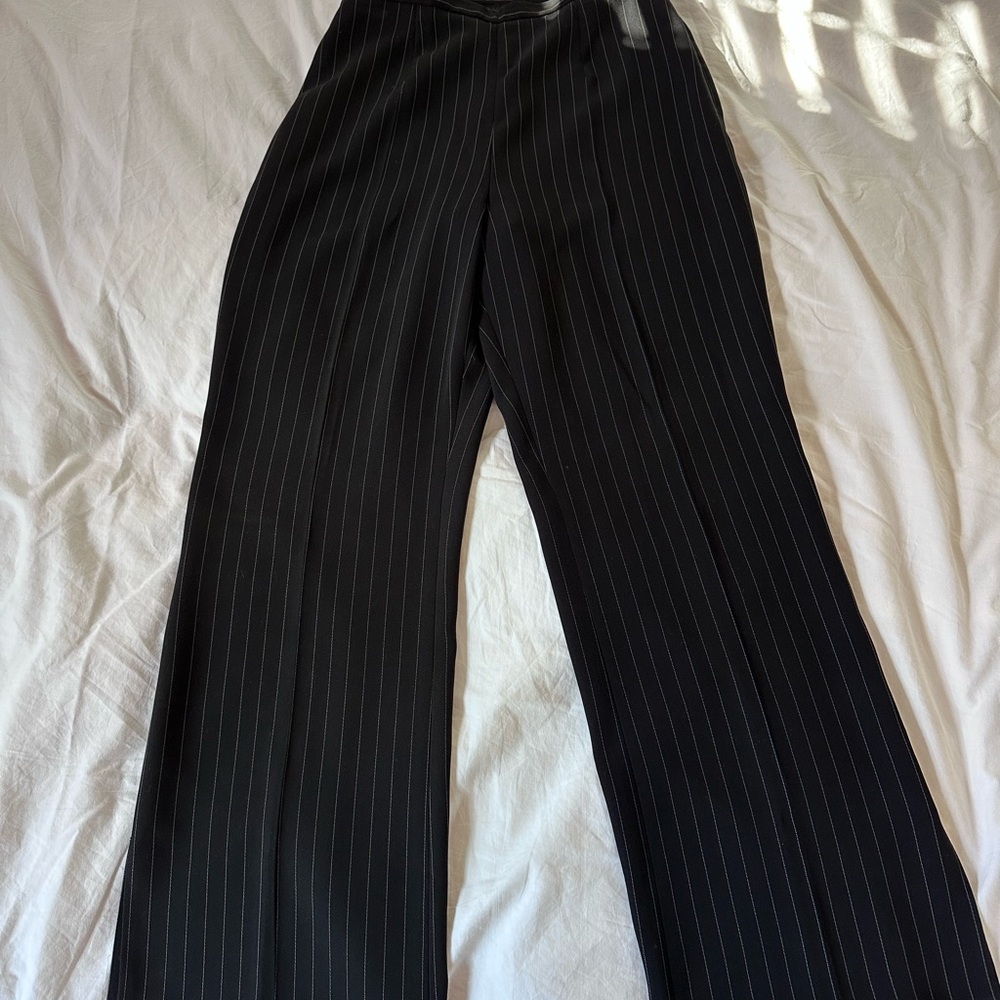 Black Pinstripe Wide-Leg Pants